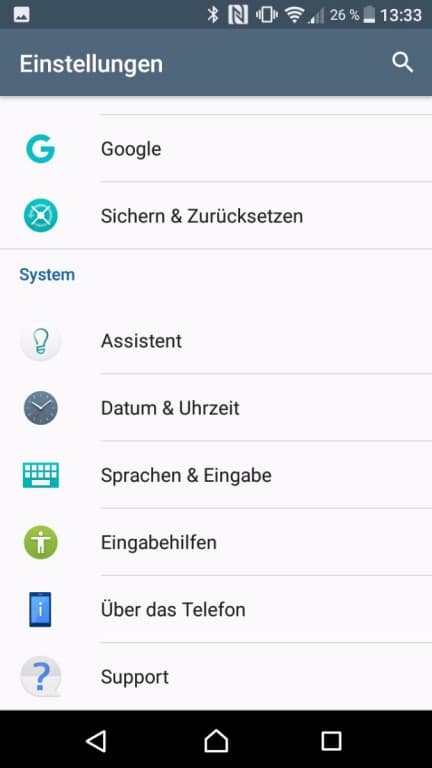 OS und Einstellungen des Sony Xperia XA1