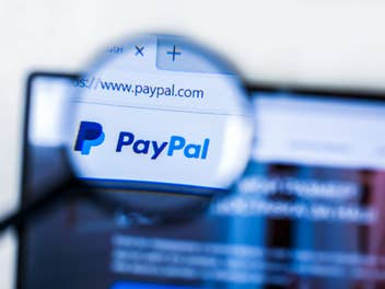 PayPal-Logo durch eine Lupe