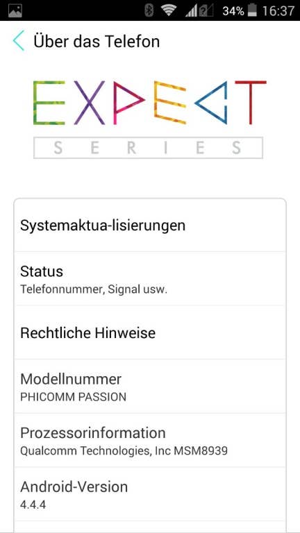 Phicomm Passion: Screenshots von Benutzeroberfläche und Android 4.4.4