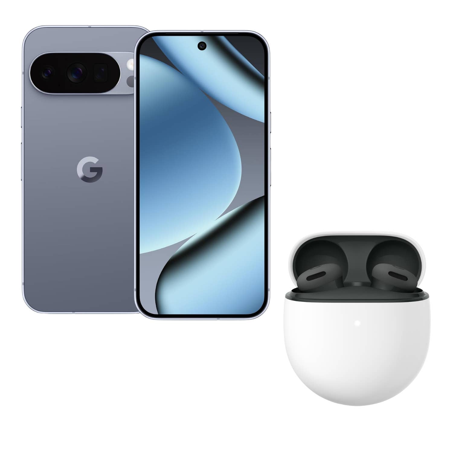 Pixel 10 Pro und Pixel Buds 2a freigestellt