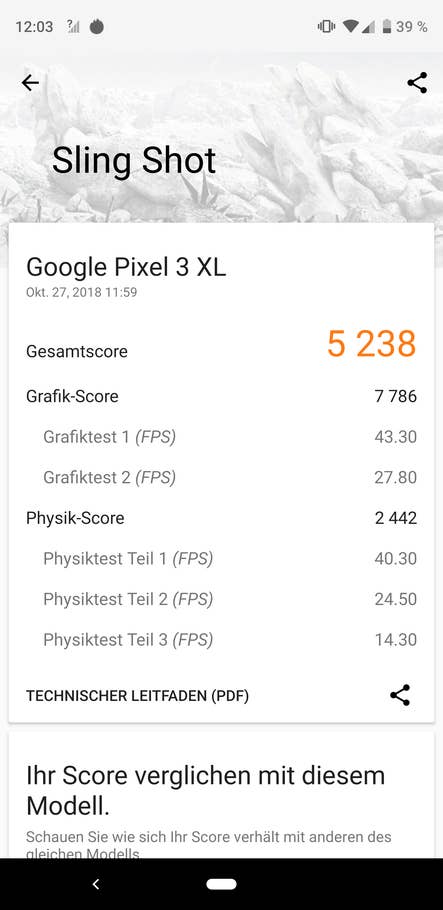 Google Pixel 3 XL im Benchmark-Test "3D Mark Sling Shot"