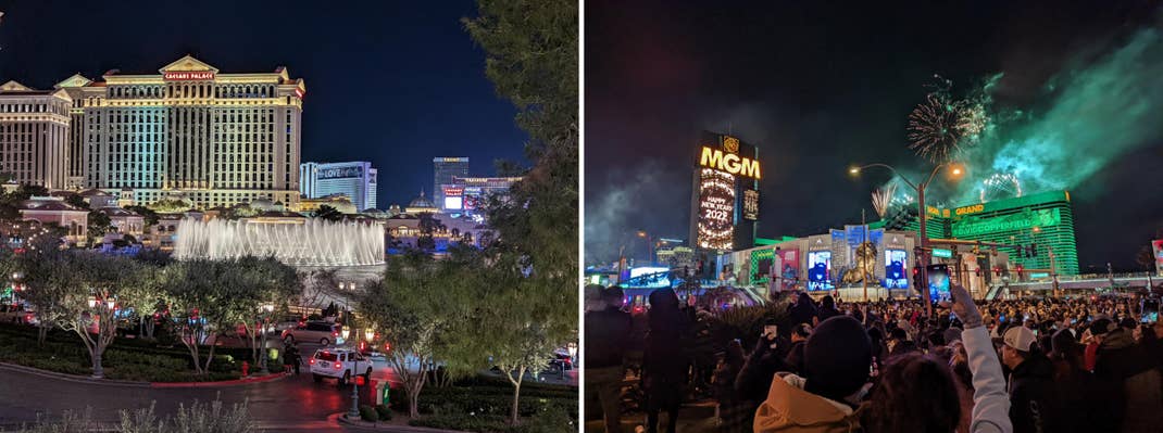 Zwei Fotos von Las Vegas mit der Nachtsicht-Funktion der Pixel-6-Kamera