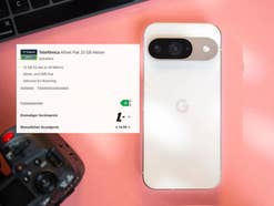 Pixel 9 liegt auf einem Tisch, daneben ein aktuelles Tarif-Angebot zu dem Smartphone