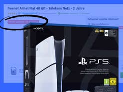 PS5 im Angebot - bei welchen Angeboten sich das Zuschlagen jetzt extrem lohnt Fotomontage aus der Verpackung einer PlayStation 5 vor einem Screenshot eines Angebots zu einem Handyvertrag