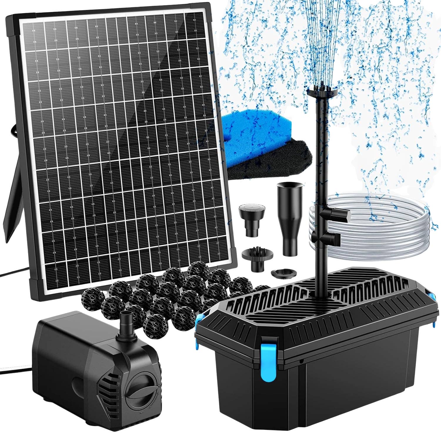 Poposoap 20‑W-Solar-Teichfilter mit Springbrunnenpumpe