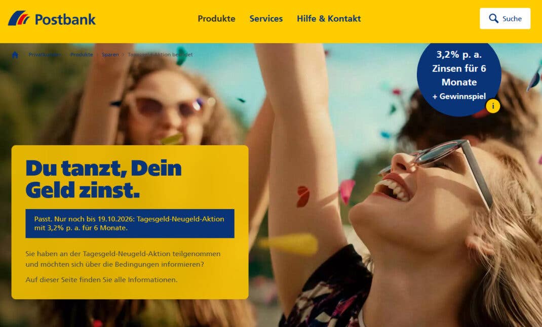 Postbank-Werbung für Tagesgeldzinsen