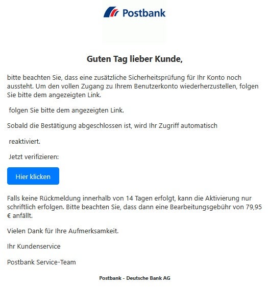 Phishing-Mail der Postbank