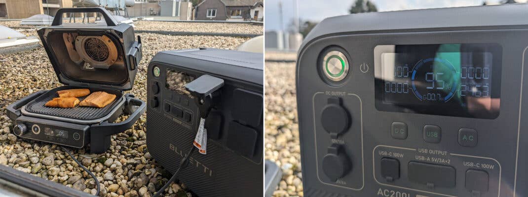 Eine Powerstation betreibt einen Elektrogrill mit über 2.400 Watt