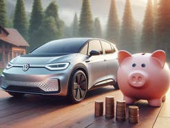 Volkswagen ID.3 neben einem Sparschwein