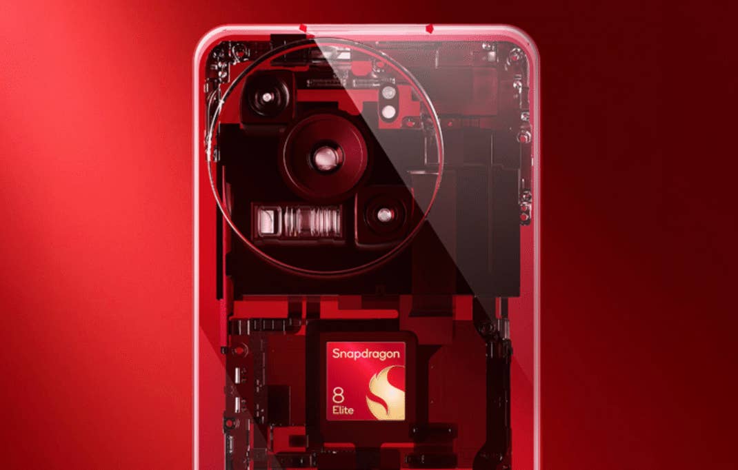 Illustration eines transparenten Smartphones, das den Snapdragon 8 Elite-Prozessor im Inneren zeigt.