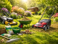 Garten mit Rasenmäher
