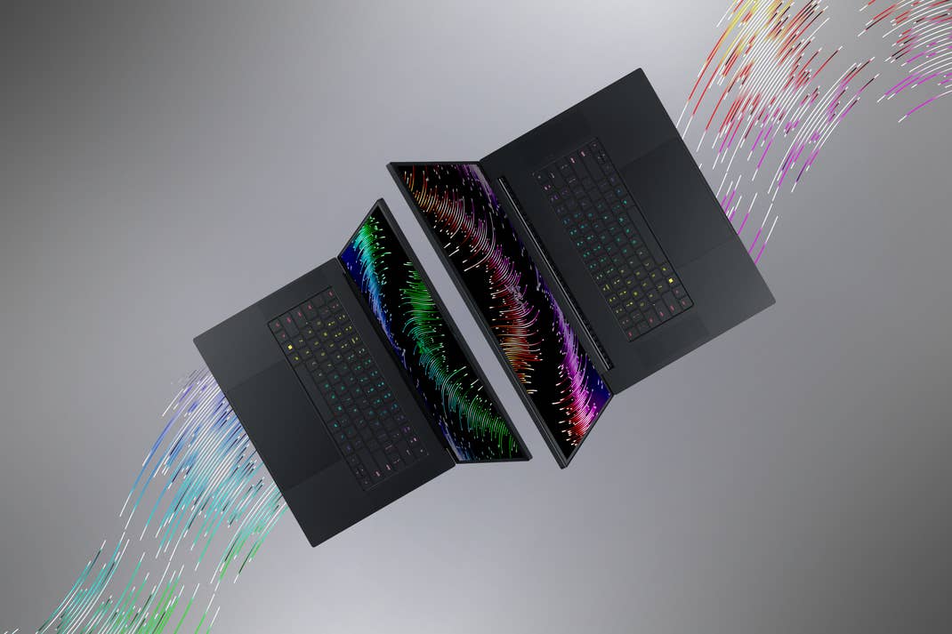 Two Razer Blade laptops against a white background.