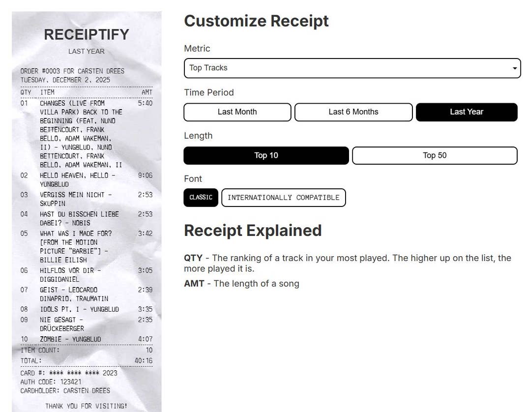 Screenshot von Receiptify.