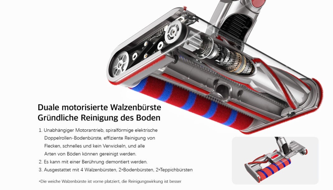 Erklärung der Doppel-Bodenwalze des RedRoad V17 Akku-Staubsauger