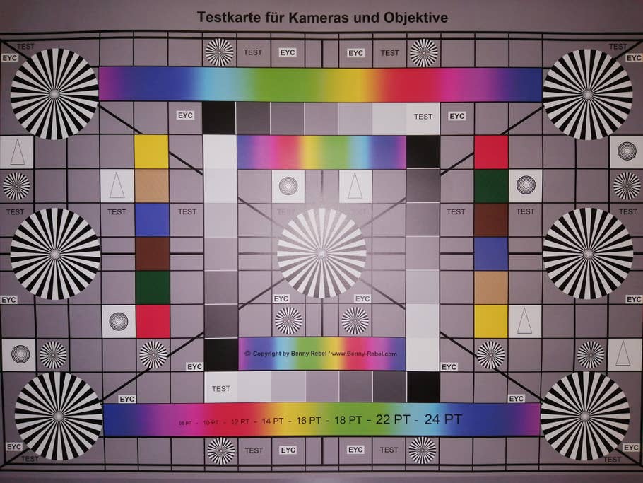 Testchart, aufgenommen mit Blitz