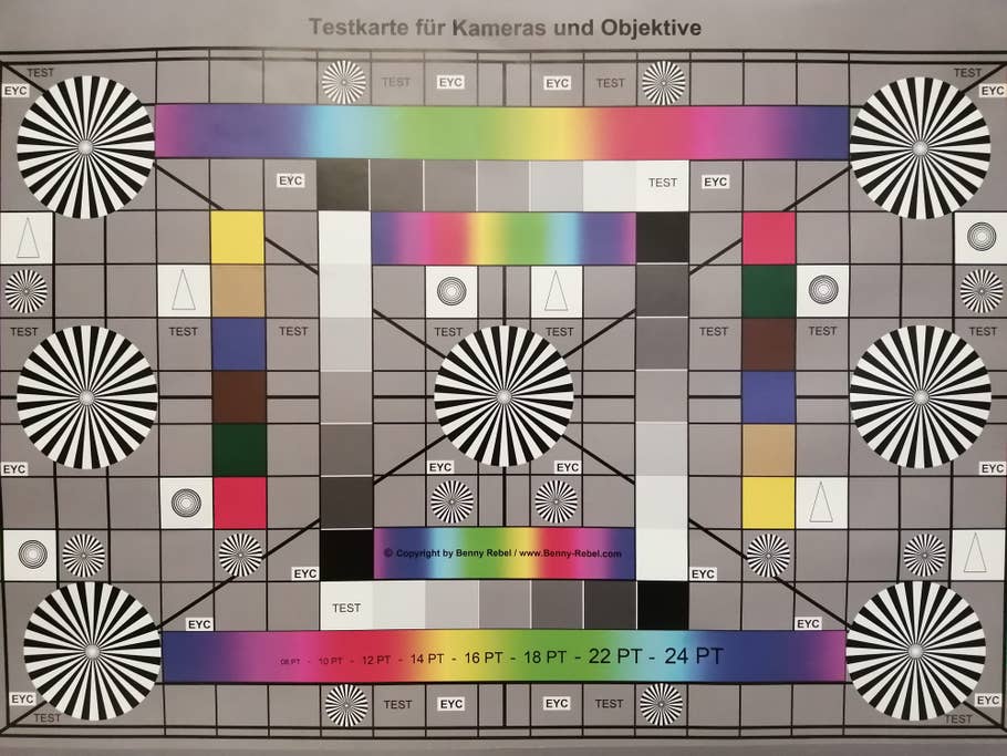 Testchart, aufgenommen ohne Blitz