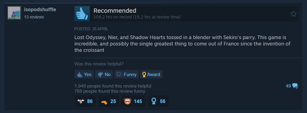 Video game review on Steam