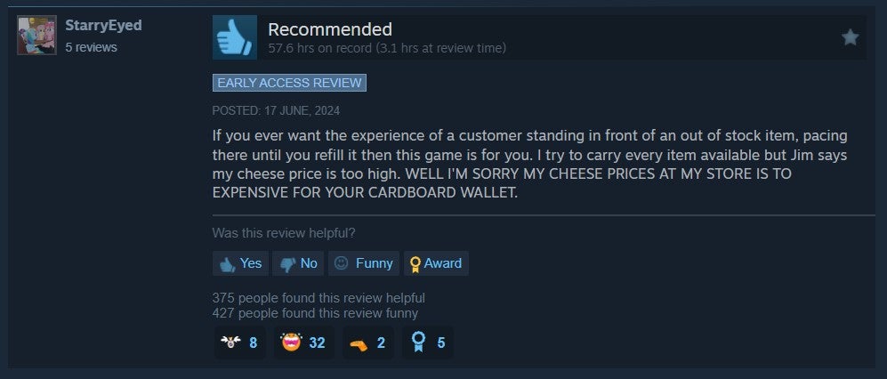 Video game review on Steam