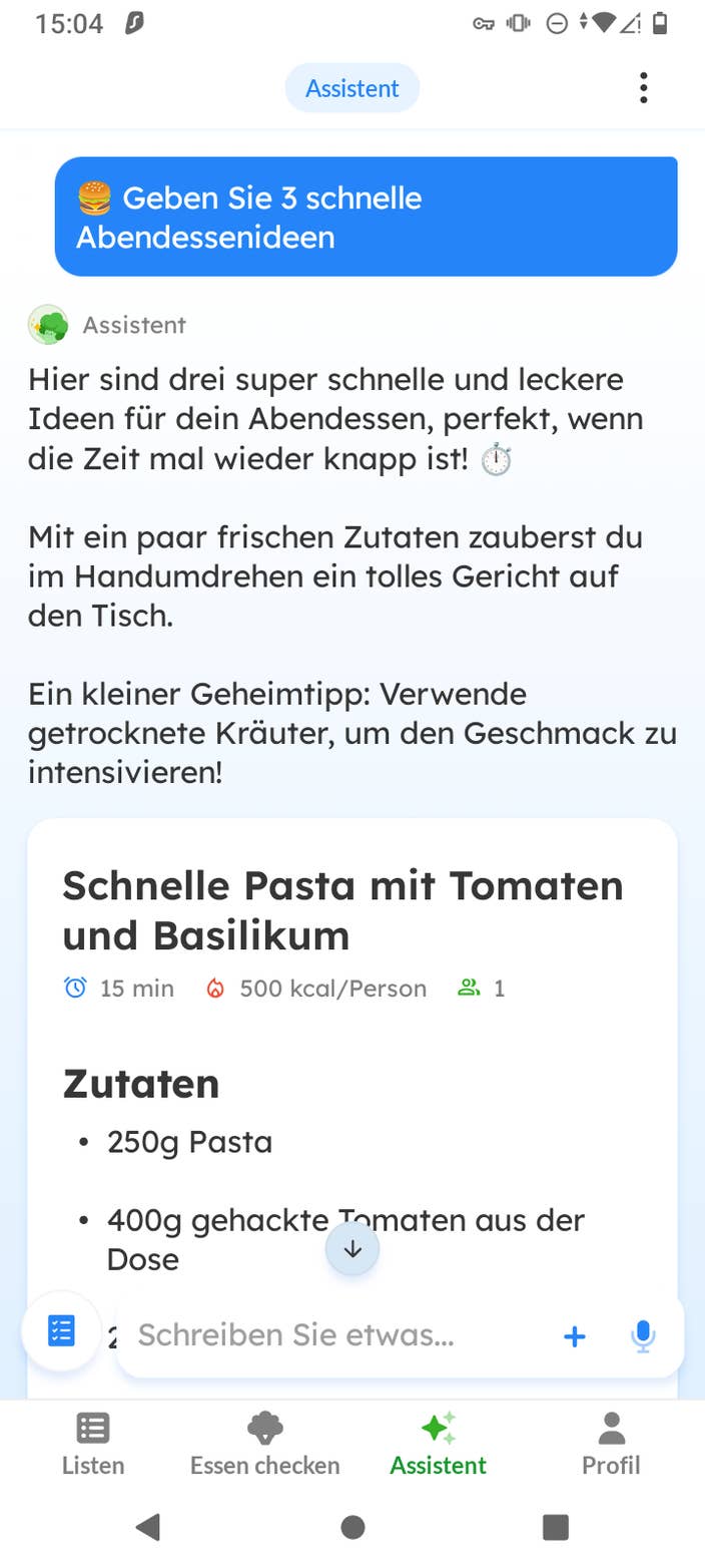 Screenshot aus der Listonic App