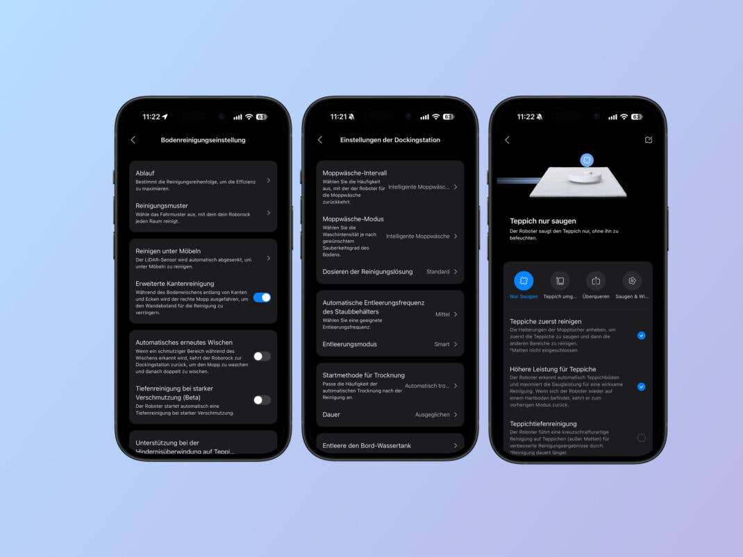 Screenshots aus der Roborock-App