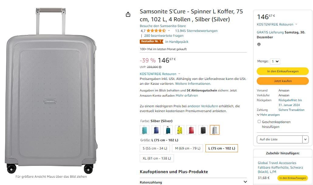 Samsonite-Koffer – Angebot für 146,67 Euro bei Amazon