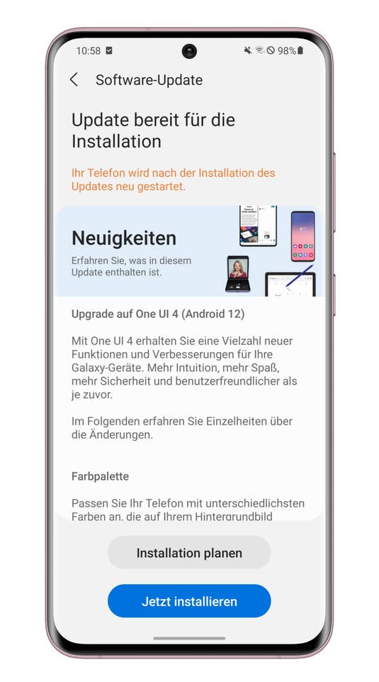 Android 12 Update auf einem Samsung Galaxy S21