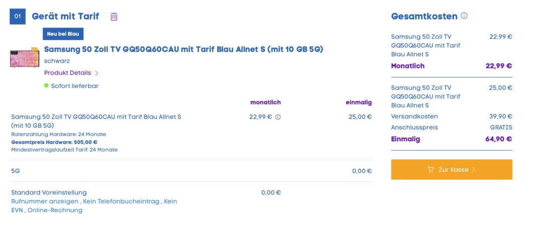 Die einmaligen Gesamtkosten belaufen sich auf 64,90 Euro.