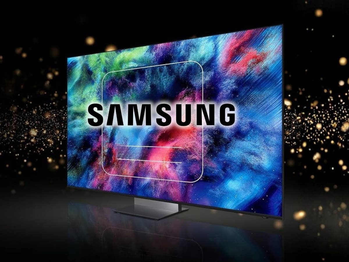 Samsung-Fernseher im Angebot Samsung-Fernseher vor einem schwarzen Hintergrund