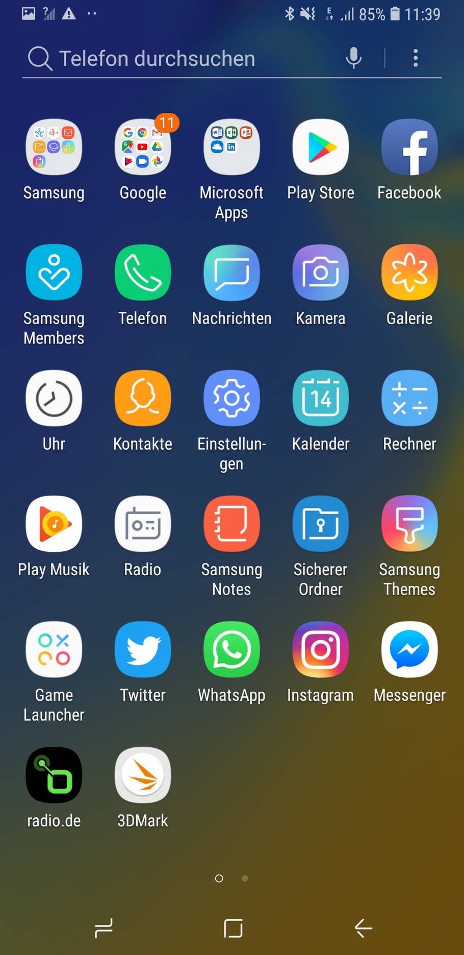 Die Benutzeroberfläche des Samsung Galaxy A7 (2018)