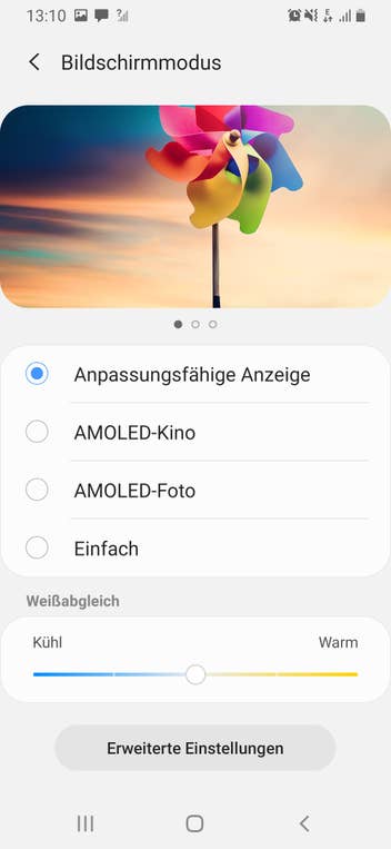 Die Display-Einstellung des Galaxy A40