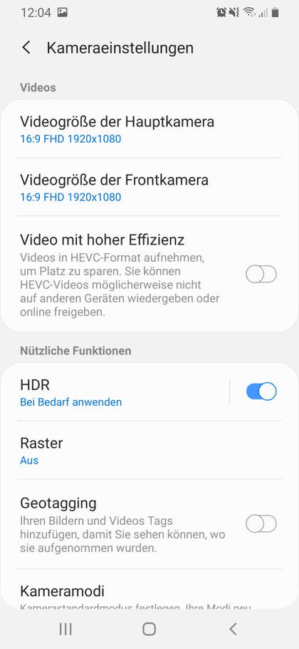 Die Kamera-Einstellungen des Galaxy A40, Teil 2