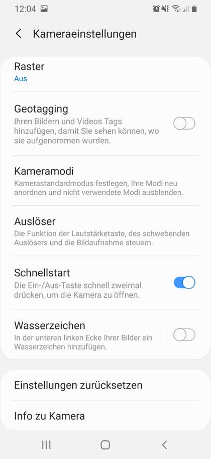 Die Kamera-Einstellungen des Galaxy A40, Teil 3