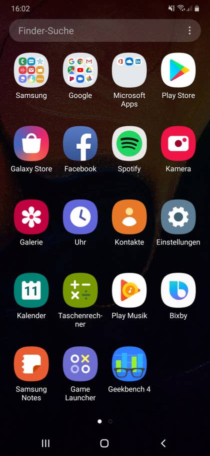 Ein Screenshot des App-Menüs vom Samsung Galaxy A50. Ein Screenshot des App-Menüs vom Samsung Galaxy A50.