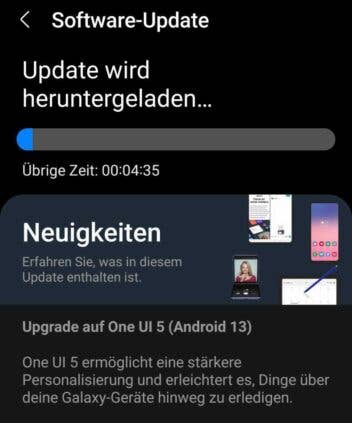 Unser Samsung Galaxy A53 installiert Android 13