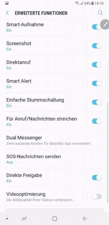 Samsung Galaxy Note 8 - Menüs und Einstellungen