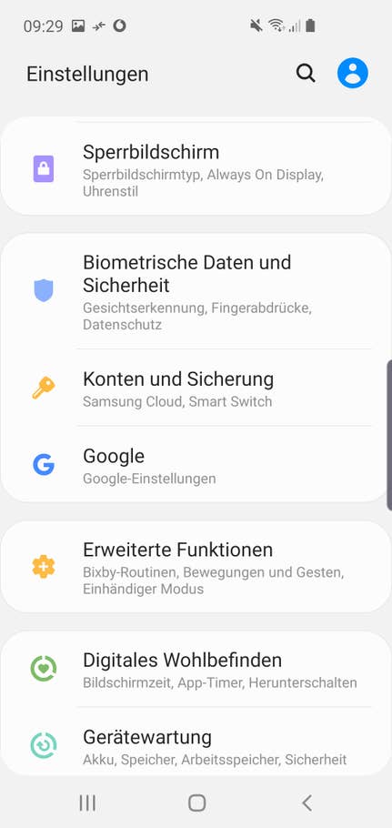 Samsung Galaxy S10e weitere Einstellungen