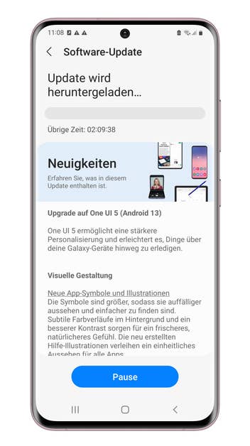 Unser Samsung Galaxy S20 installiert Android 13