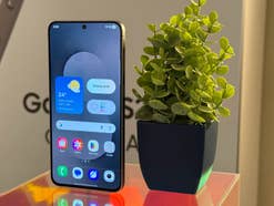 Samsung Galaxy S25 FE auf einem Tisch neben einer Zimmerpflanze