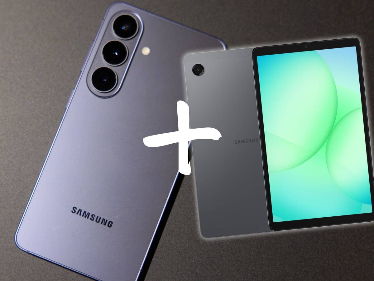 Samsung Galaxy S26 mit Tablet Samsung Galaxy S26 mit einem Pluszeichen daneben ein Samsung Tablet
