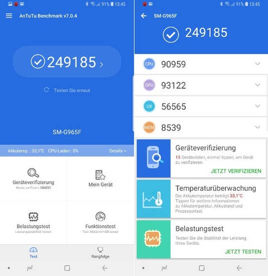 Samsung Galaxy S9+ im Benchmark-Test Samsung Galaxy S9+ im Benchmark-Test
