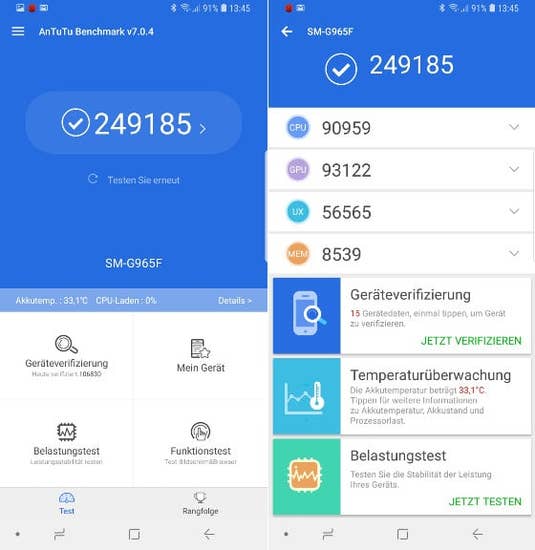 Samsung Galaxy S9+ im Benchmark-Test
