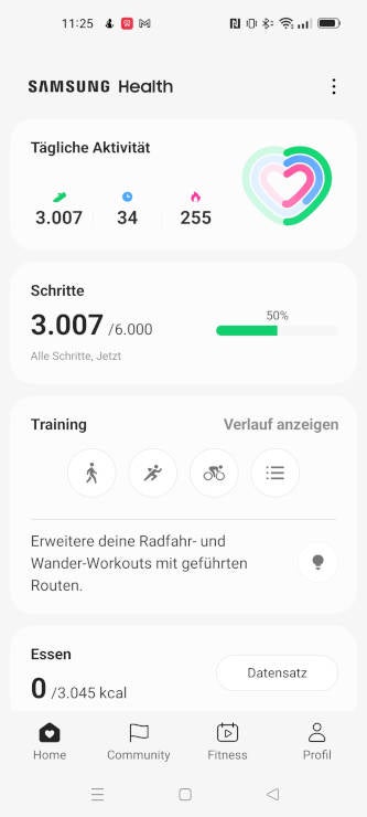 Samsung Health App Startseite.