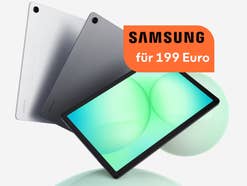 Samsung Galaxy Tab A11+ in verschiedenen Farben, daneben der Hinweis, dass es das Tablet jetzt für 199 Euro gibt