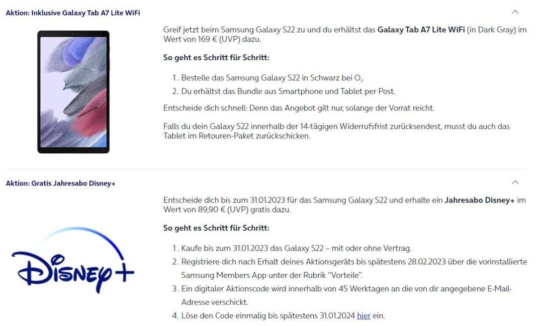 O2 und Samsung-Aktionen: Tablet gratis und ein Jahr Disney+ on top