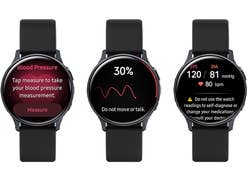 Screenshots der Blutdruckmessung und EKG-Erstellung auf der Galaxy Watch von Samsung