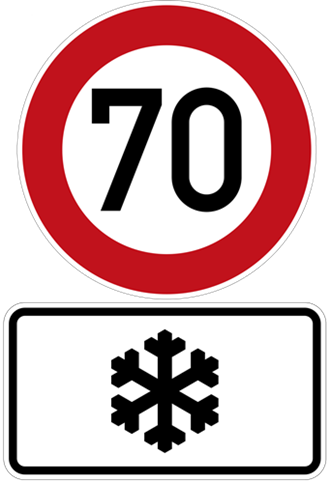 Tempoimit-Schild und Schnee-Schild