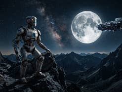 Ein Roboter schaut auf den Mond