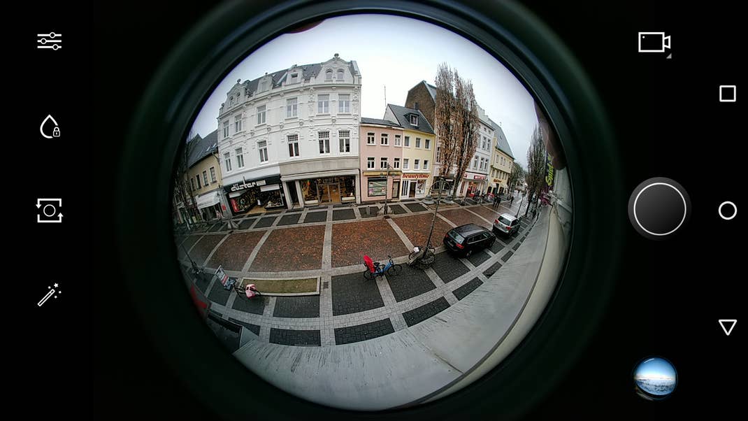 Crosscall Trekker-X4 Screenshot der Kamera-App mit Fisheye-Objektiv