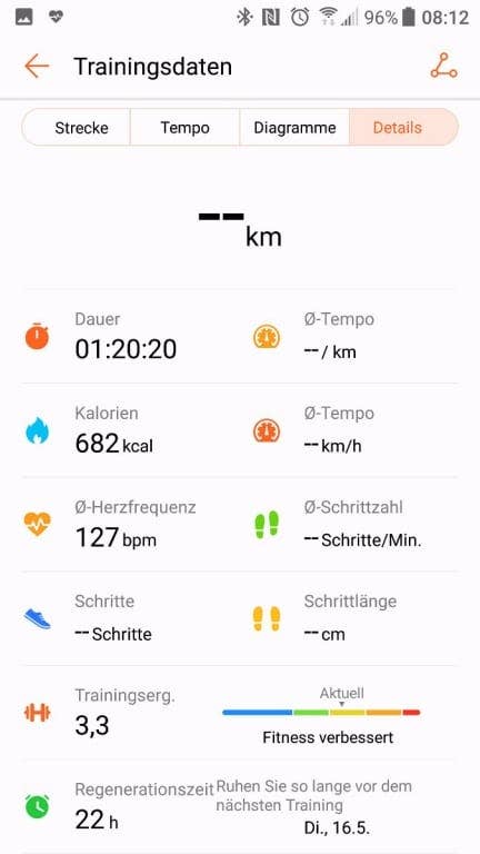 Screenshot der Huawei Health App