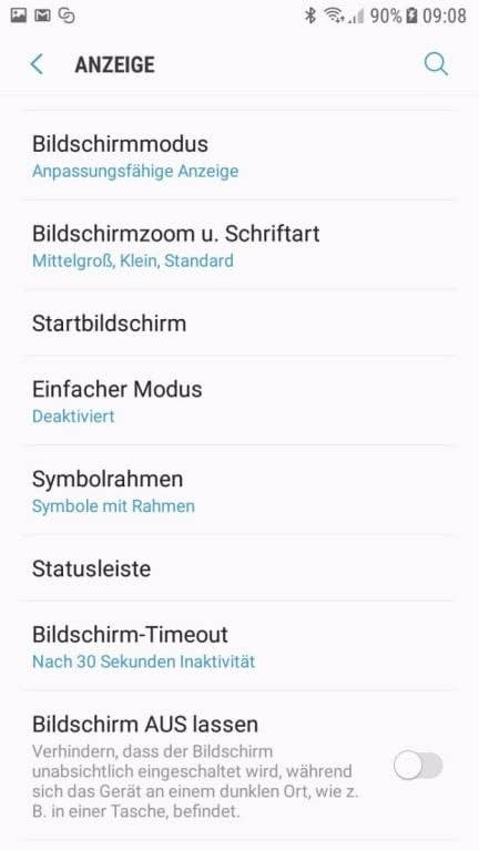 Screenshots der Display-Einstellungen des Samsung Galaxy J5 (2017) DUOS